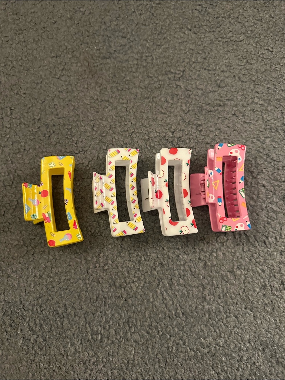 Set of 4 school supply Patterned Hair Clips - Yellow, White, Pink